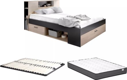 Vente-unique Bedframe hout antracietgrijs, natuurlijk licht 140 x 190 cm