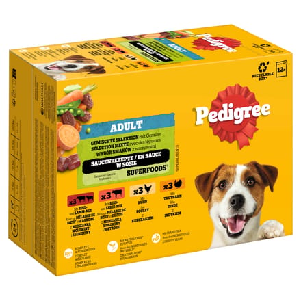 Pedigree Maaltijdzakjes Multipack - Dubbelpak: Gemengde selectie in saus (4 soorten) 24 x 100 g