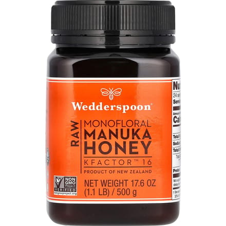 Wedderspoon, Rauwe monoflorale manukahoning, KFactor 16, 1,1 lb (500 gr)