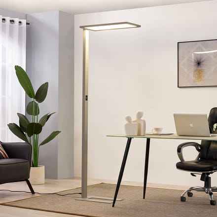 Prios LED kantoor vloerlamp Taronis, zilver, 195 cm, dimbaar