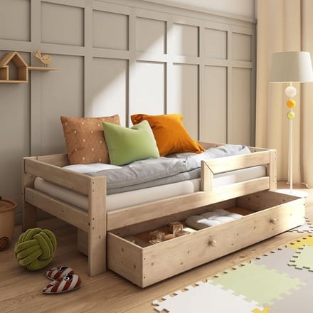 Massief Houten Kinderbed 90x180 cm met Uitschuifbare Lade en Valbescherming