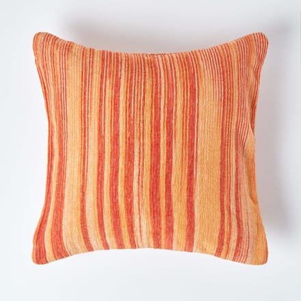 Homescapes Oranje Gestreepte Chenille Kussenhoes 45 x 45 cm