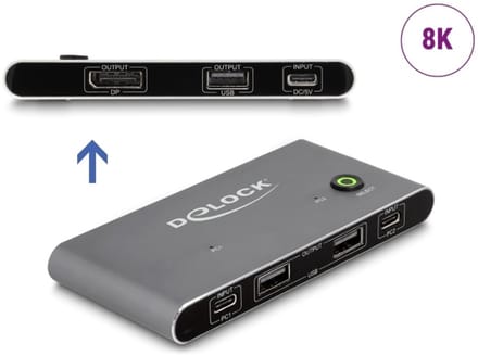 Delock USB-C™ KVM Switch to DisplayPort 8K 30 Hz with USB 2.0