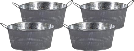 Mega Collections Teil/emmer/plantenpot - 4x - zink - grijs - rond - D19 x H9 cm