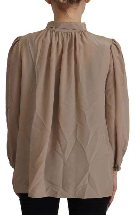 Dolce & Gabbana Bruine Tailleband Mouwen Ascot Kraag Top Dames Blouse