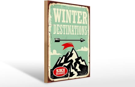 Holzschild Retro 30x40cm Ski winter destinations