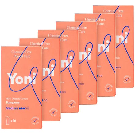 Yoni Tampons - Medium - Biologisch Katoen - 6x16 - 96 stuks