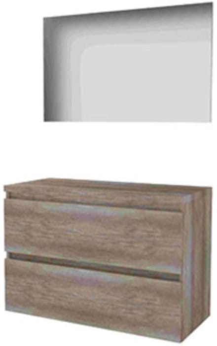 Basic-Line Basic 46 Badkamermeubelset - 100 x 46 cm - Greeploos - 2 Lades - Wastafelblad - Spiegel - Scotch Oak