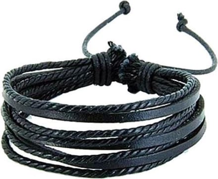 Fako Bijoux® - Leren Armband - Leder - Multilayer - Zwart