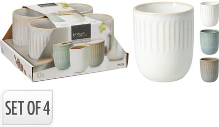 Excellent Houseware beker set aardewerk 300ml - 4 stuks - meerkleurig.