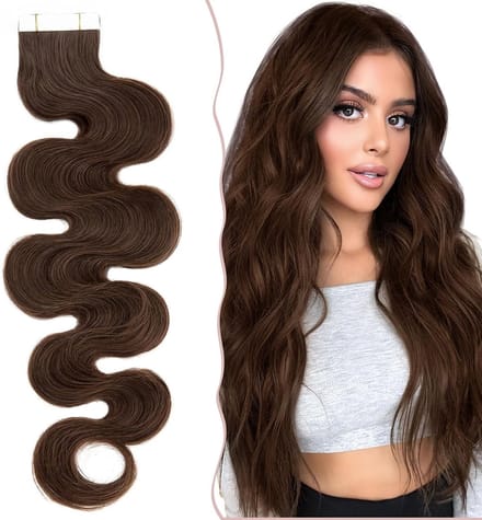 Tape-in Echte Haar Extensions, 20 Stuks, Golvend Haar, 35 cm, Natuurlijke Look, Kleur #04, Gemakkelijk te Bevestigen