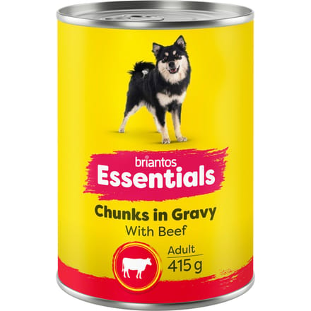 12x415g briantos Essentials Chunks in Gravy Rund Hondenvoer nat