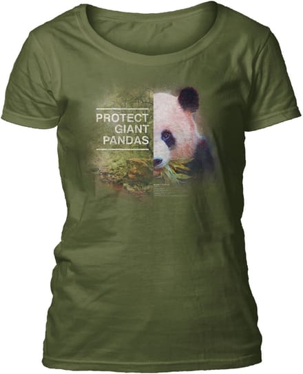 Ladies T-shirt Protect Giant Panda Green S