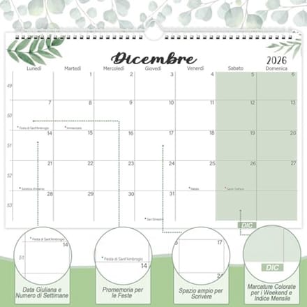 Wandkalender 2025 2026 - 32 x 22 cm Familiekalender