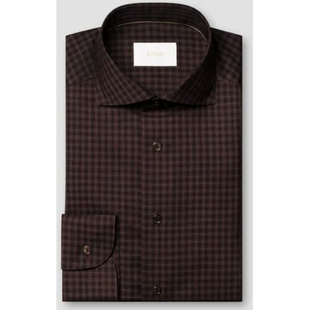 Eton Overhemd Fine Multi Check Super 120s Merino Wool Natural Stretch Donker Rood / male