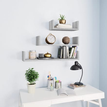 vidaXL - Wandschappen - 3 - st - bewerkt - hout - grijs - sonoma - eikenkleurig