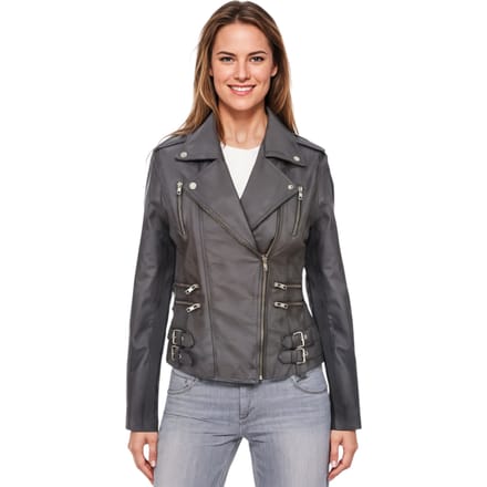 Dames leren grijze Brando bikerjack - Constantia