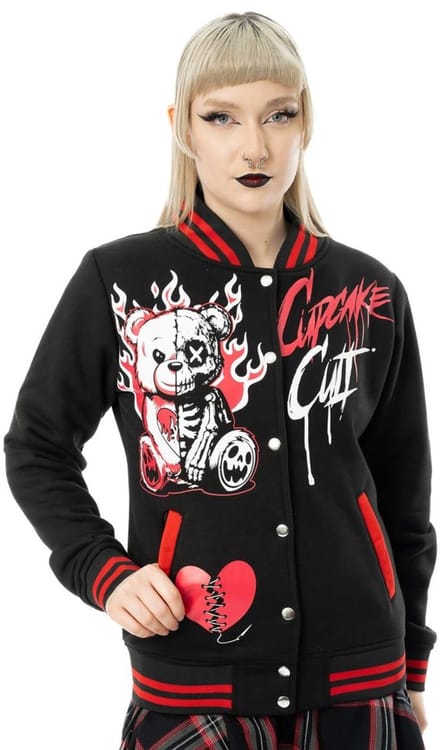 Cupcake Cult - Heartbreak Bear Varsity Varsity jacket - M - Zwart/Rood