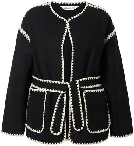 Studio Untold - Dames - Jasje oversized wollen look randen met borduursels - Zwart - Maat 42+
