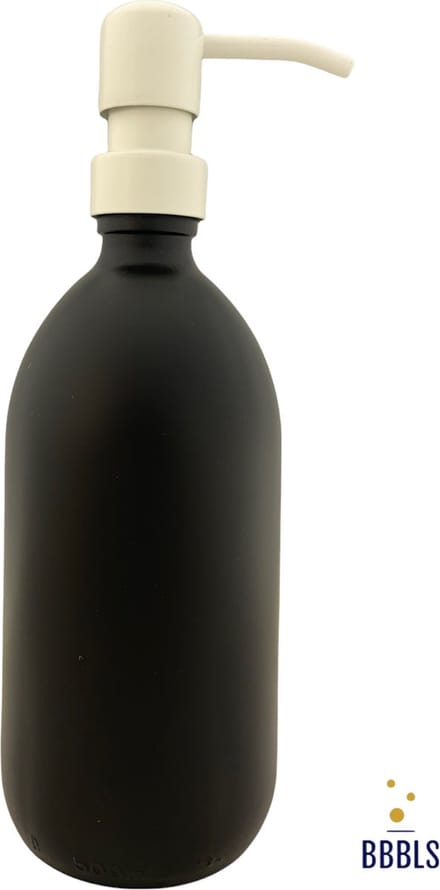BBBLS® Design Dispenser "Blanco" | Zwart Glas | 500ml | RVS / Metaal Pomp Wit | Zeeppomp | Zeepdispenser | Zeephouder