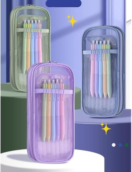 Transparant Etui - Mesh Organizer - Kantoor Organisatie - Stevige Rits - 23.5 cm Lengte - Rose