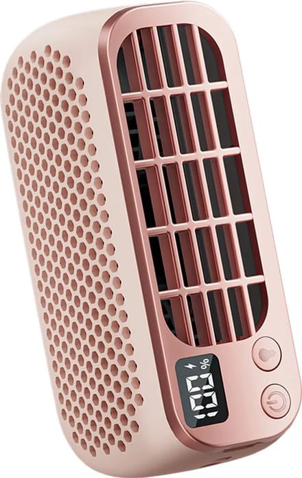 Draagbare USB-ventilator zonder bladen, compacte ventilator voor thuis en buitenshuis, mini-nachtlampje, 5 instelbare snelheden, roze.