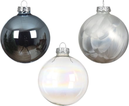 Decoris - 49 x kerstballen mix in glas D6cm Blauw/wit/zilver