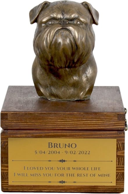 Urn voor hondenas met beeldje van Griffon Bruxellois - gepersonaliseerd