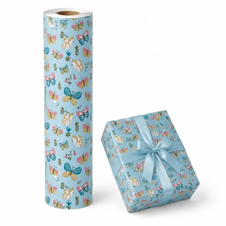 cadeaupapier op rol Vlinders Blauw 50 cm – Inpakpapier