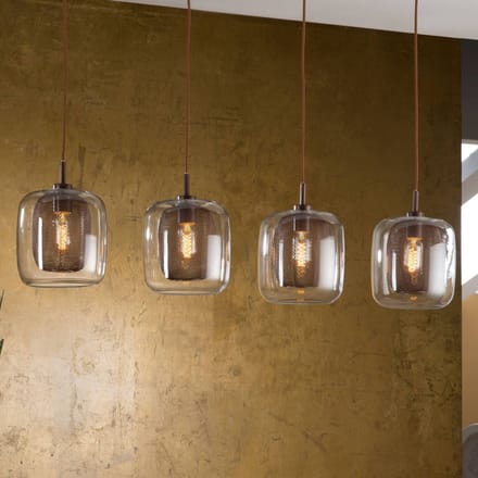 Schuller Valencia Hanglamp Fox, 4-lamps, dubbele kappen, glas