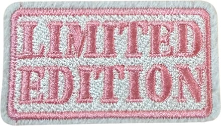 Strijkembleem/applicatie, 'limited edition" wit/roze