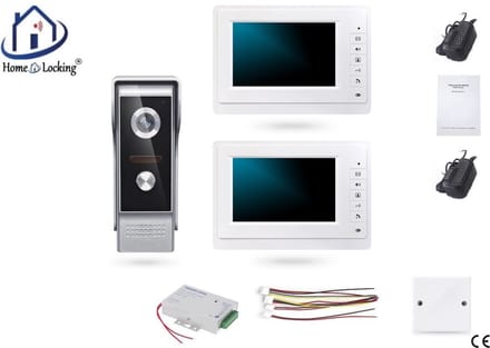 Home-Locking complete deur intercom/videofoon met 2 binnen panelen en elektro box 12VDC voor aansluiting elektrisch slot.DBF-DT-2214-1E-2
