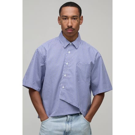 Oversized Boxy Asymmetrisch Geruit Overhemd | Blue | Size Small