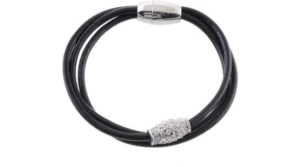 Behave - Armband - zwart imitatieleer met steentjes - modern avondaccent