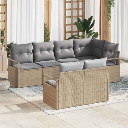 vidaXL Bankstel 7 st Beige poly rattan
