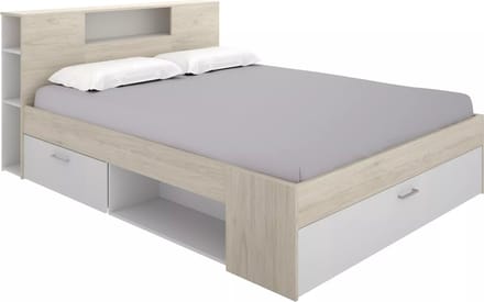 Vente-unique Bedframe hout natuurlijk licht, wit 180 x 200 cm (Super King Size Bed)