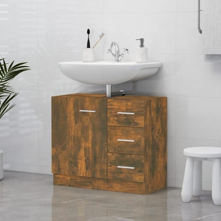 vidaXL - Wastafelkast - 63x30x54 - cm - bewerkt - hout - gerookt - eikenkleurig