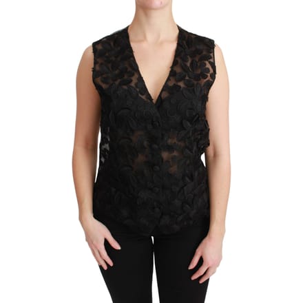 Dolce & Gabbana Zwarte Bloemen Brocade Top Gilet Vest