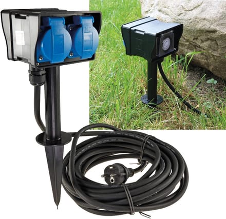 Tuinstopcontact met grondpin, 2-voudig IP44, 10m kabel, timer