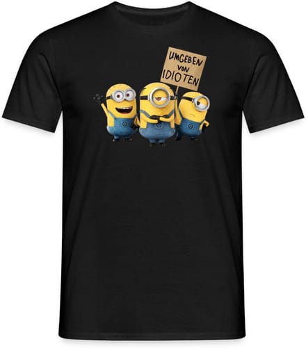 Minions Met Schild Umgeben Von Idioten T-Shirt Heren