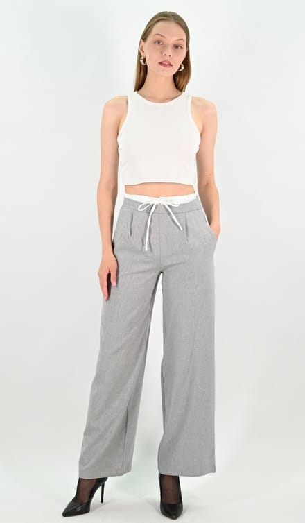 YesMooi - Wijde broek met Dubbele Tailleband - Grijs - M (38)