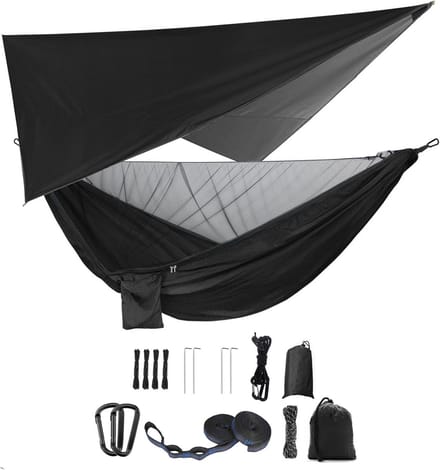 Camping Hangmat Set met Muggennet en Regenscherm - Draagbaar voor Buiten, Wandelen, Reizen