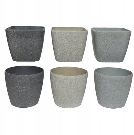 Kaemingk - Plastieken Bloempot - 22cm - Antraciet, Piaskowy, Grijs