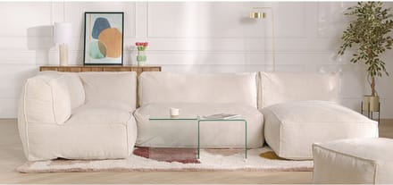 Vente-unique Poef van beige ribfluweel NOUMARA