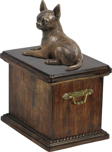 Chihuahua urn met beeldje - elegante urn voor de as van je hond