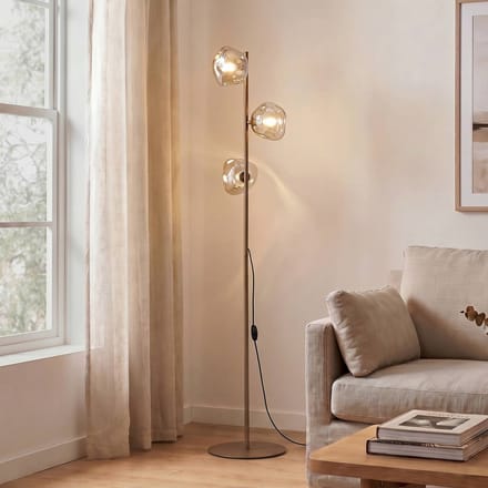 TK Lighting Vloerlamp Lava, zand/cognac, glas, 151 cm, 3-lamps, G9