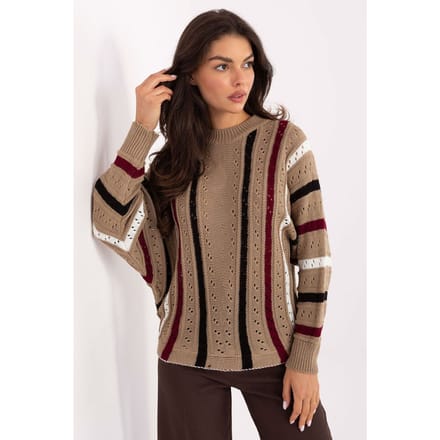 Striped Ajour Sweater - Bruin / One Size
