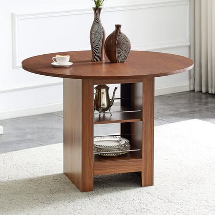 MODFU Ronde Eettafel - Open Opbergvakken - Scandinavisch - Voor Eetkamer - MDF - Walnootkleur - 100 X 76 Cm