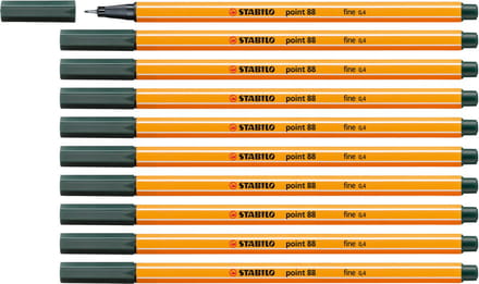 STABILO point 88 - Premium Fineliner - Fine 0,4 mm – Olijf Groen– Doos 10 stuks
