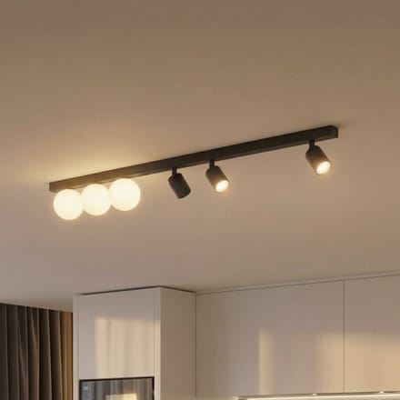 TK Lighting Plafondlamp Vox, 6-lamps, glas, zwart, lengte 159 cm